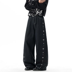 【现货】XZ1218BKN021特价P54美式复古钉珠设计感直筒牛仔裤，男装牛仔裤，星座1218（原611-3）