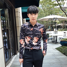 2021秋冬潮流个性花衬衫男长袖韩版休闲印花衬衣A470-CS103，男装衬衫，电商A207