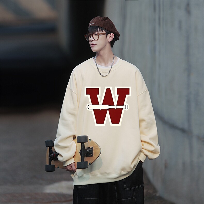 大字母印花宽松圆领卫衣Y137常规版P38加绒版P58，男装卫衣，电商B219