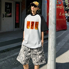 抖音得物高品质二开240克宽松纯棉美式潮牌插肩袖拼接短袖T恤，男装T恤，电商A486