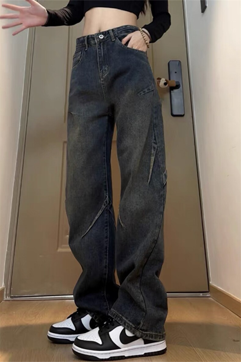 XZ213-NZBZ03-P60控78港风美式日系复古水洗拼接款阔腿牛仔裤潮,男装牛仔裤,星座213