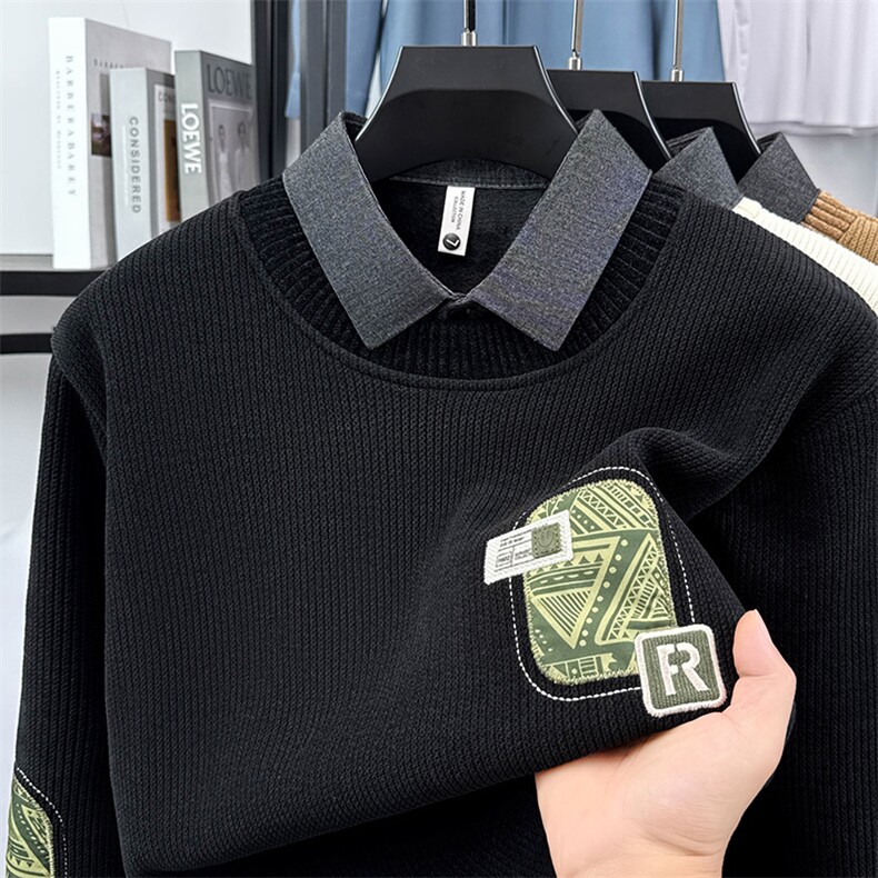 【大量现货】贴布加绒加厚奥粒绒高品假两件卫衣男9081-P45,男装卫衣,星座1706