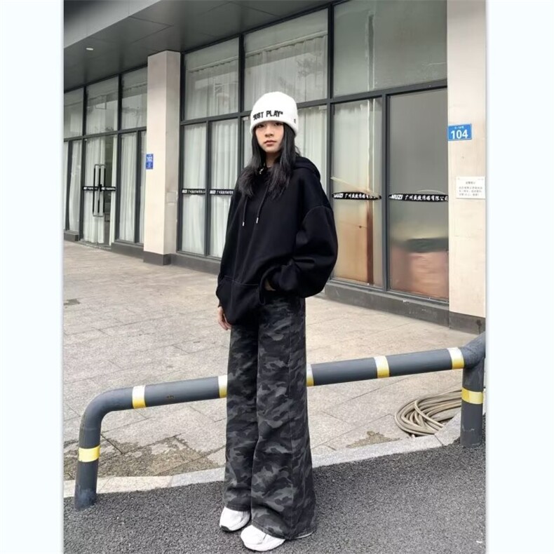 水洗做旧迷彩高街阔腿牛仔裤直筒宽松拖地工装裤K8305-P40网络图,男装牛仔裤,电商B245