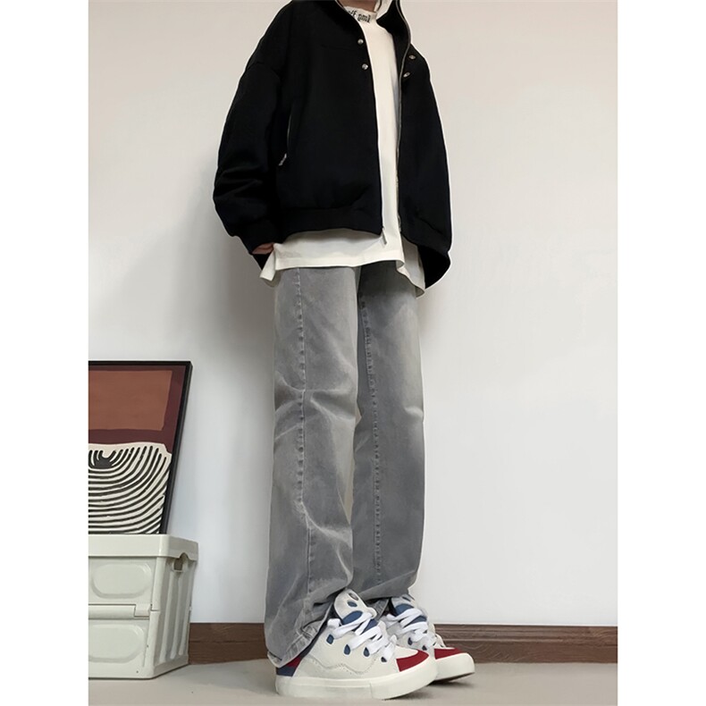 B221美式高街水泥灰弹力直筒牛仔裤LK24146-P60控79加绒P70控99,男装牛仔裤,电商B221