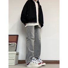 B221美式高街水泥灰弹力直筒牛仔裤LK24146-P60控79加绒P70控99，男装牛仔裤，电商B221