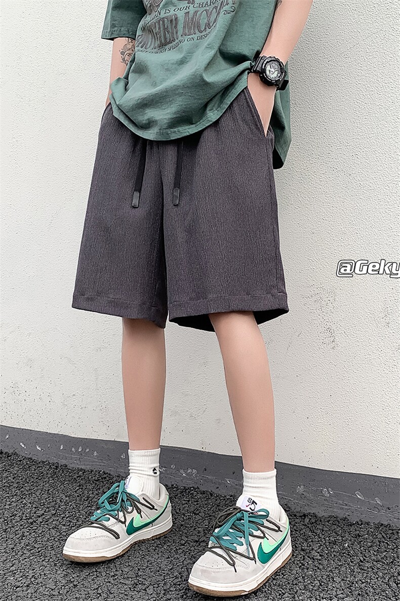 8XL-M特大码冰丝休闲五分运动短裤肌理感褶皱裤DK1507P30控48,男装休闲裤,电商D206-1