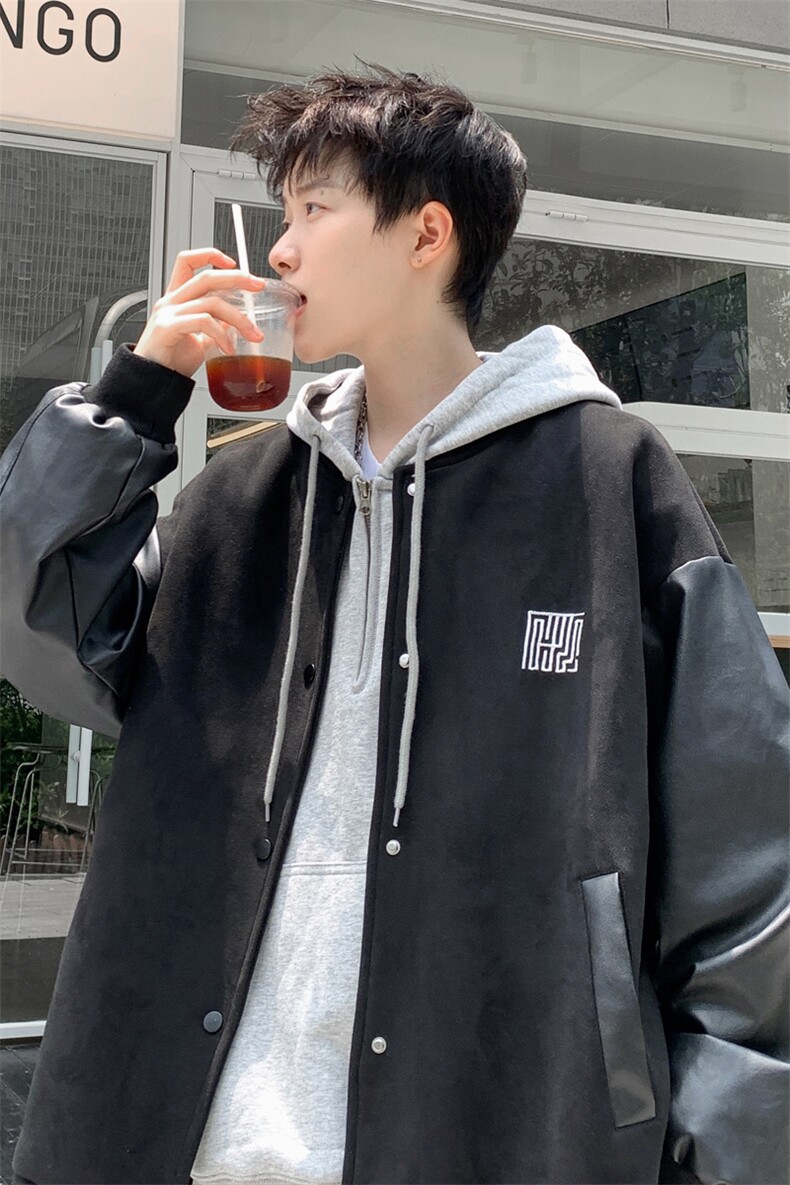 ！2023新款男士加厚鹿皮绒拼皮夹克棒球服外套JK191P85控138,男装夹克,电商B220