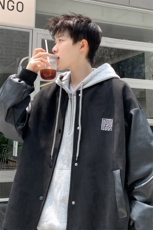 ！2023新款男士加厚鹿皮绒拼皮夹克棒球服外套JK191P85控138，男装夹克，电商B220