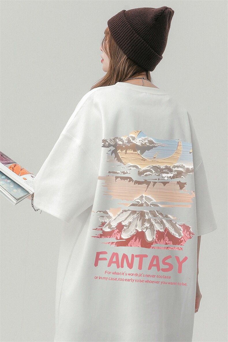 中性风新款夏季时尚复古百搭雪山印花宽松短袖T恤T6091P25控38,男装T恤,电商A268
