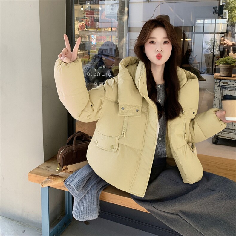 现货新款东大门加厚保暖羽绒服百搭连帽面包服女装外套女,女装羽绒服,然然