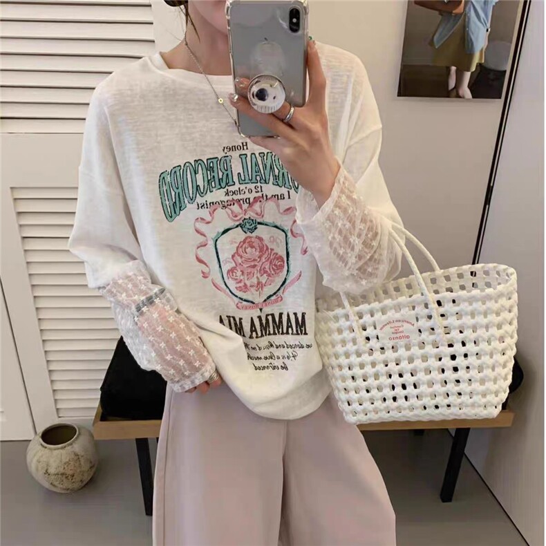 韩系慵懒假两件印花设计休闲运动T恤图片