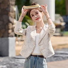 小香风提花短款西装外套女新款气质修身显瘦盘扣外搭上衣，女装短外套，芭米依尚