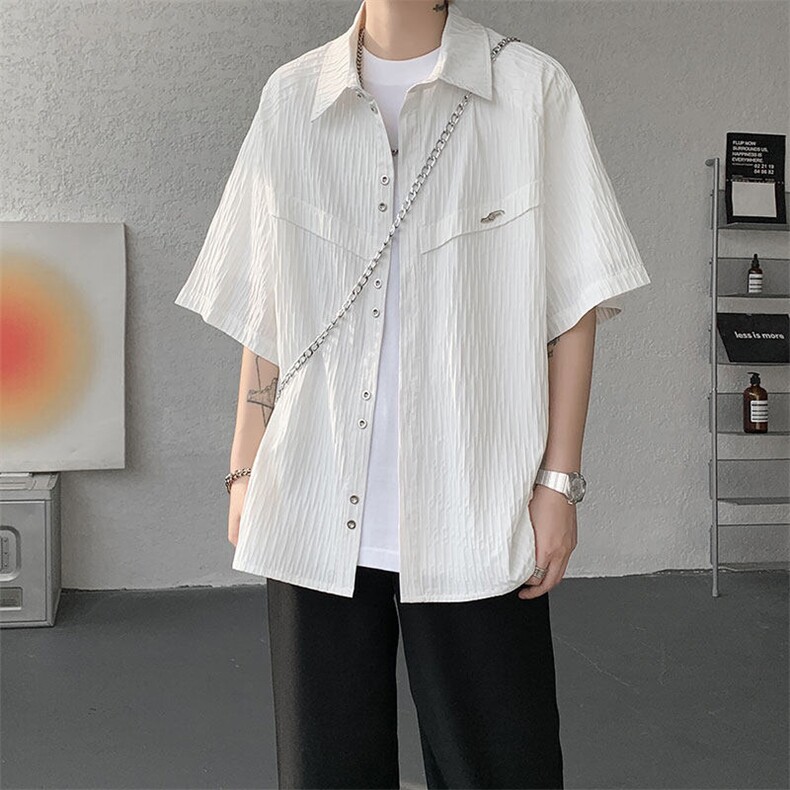 CS1140特-特批40控78肌理纹oversize宽松情侣短袖短袖大码衬衫,男装T恤,电商A059