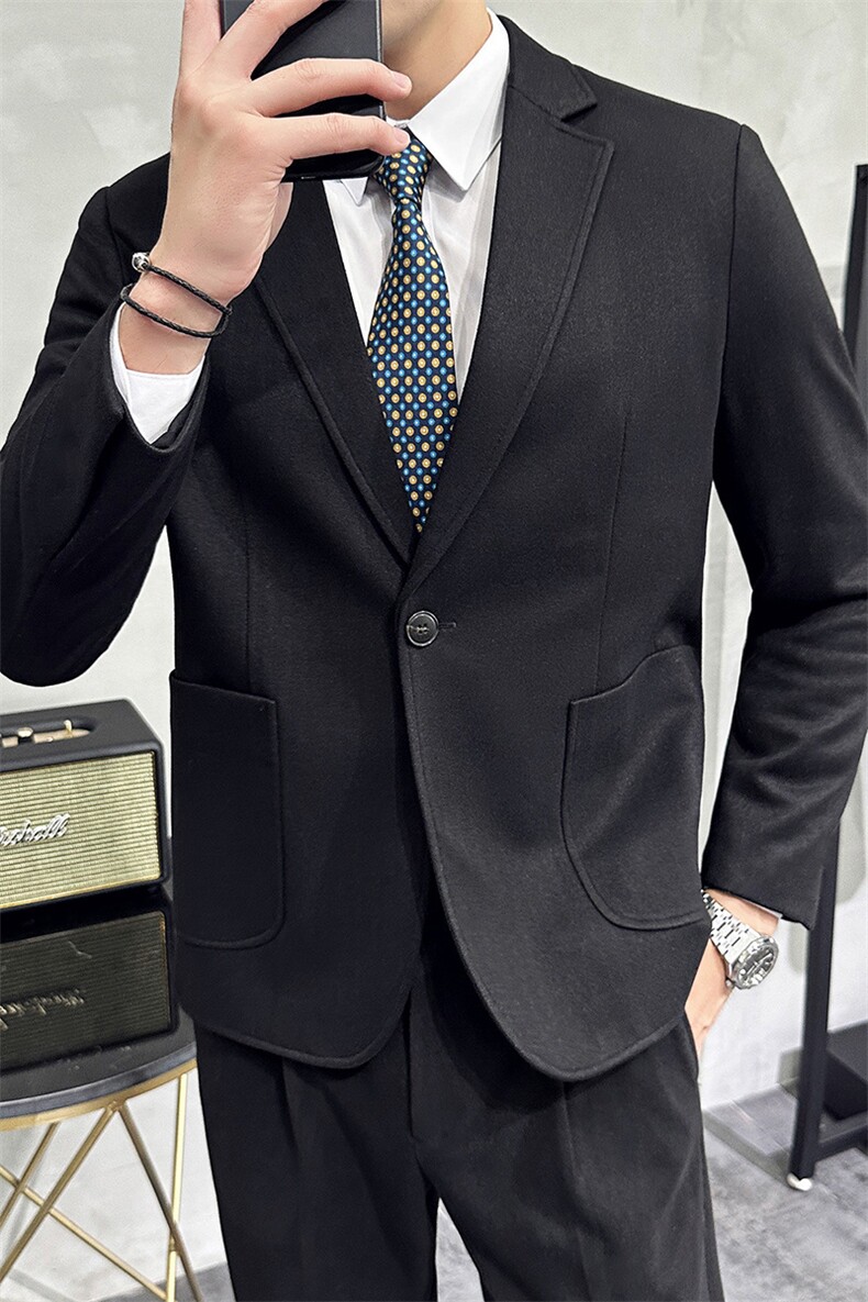 秋冬款男士轻熟微阔简约时尚休闲毛呢西服两件套A415-668-P200,男装西服,电商A355（原A415）