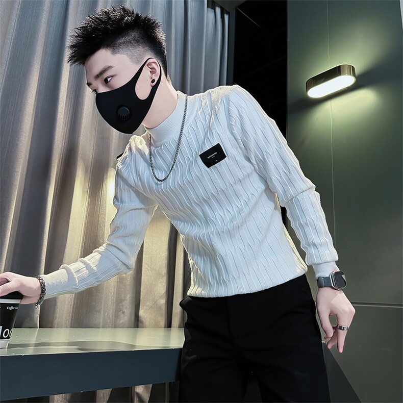 痞帅炸街肌理感绣标男半高领毛衣社会小伙店主风301C-M63P78控108,男装针织衫/毛衣,星座301C（原B323）