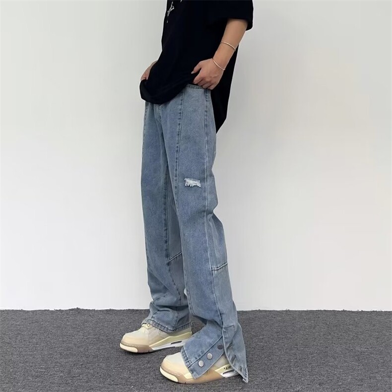 欧美风高街刺绣排扣开叉牛仔裤男女宽松潮嘻哈炸街长裤N0889-P43,男装牛仔裤,星座308B-2