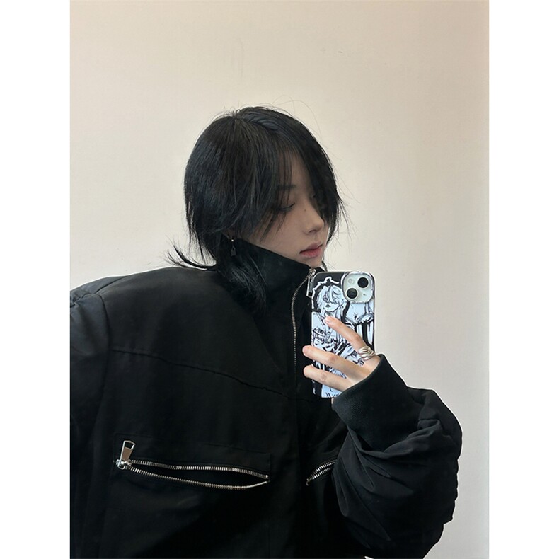 港风美式复古拉链拼接设计感立领夹克棉服XZ213-MF01-P148控168,男装夹克,星座213