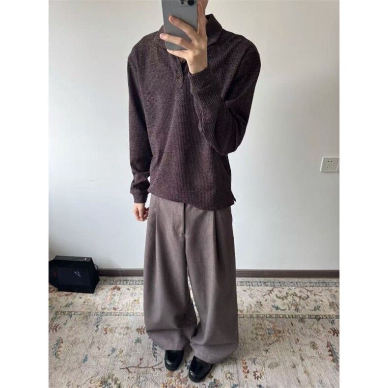 现货~秋季老钱风一片领猫眼宝石扣套头长袖polo衫男~C25231批55,男装Polo衫,星座1411A-6