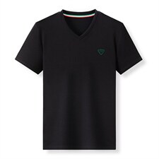 2023夏季新款短袖T恤男薄款V领上衣青年男士宽松长绒棉体恤衫男装图片