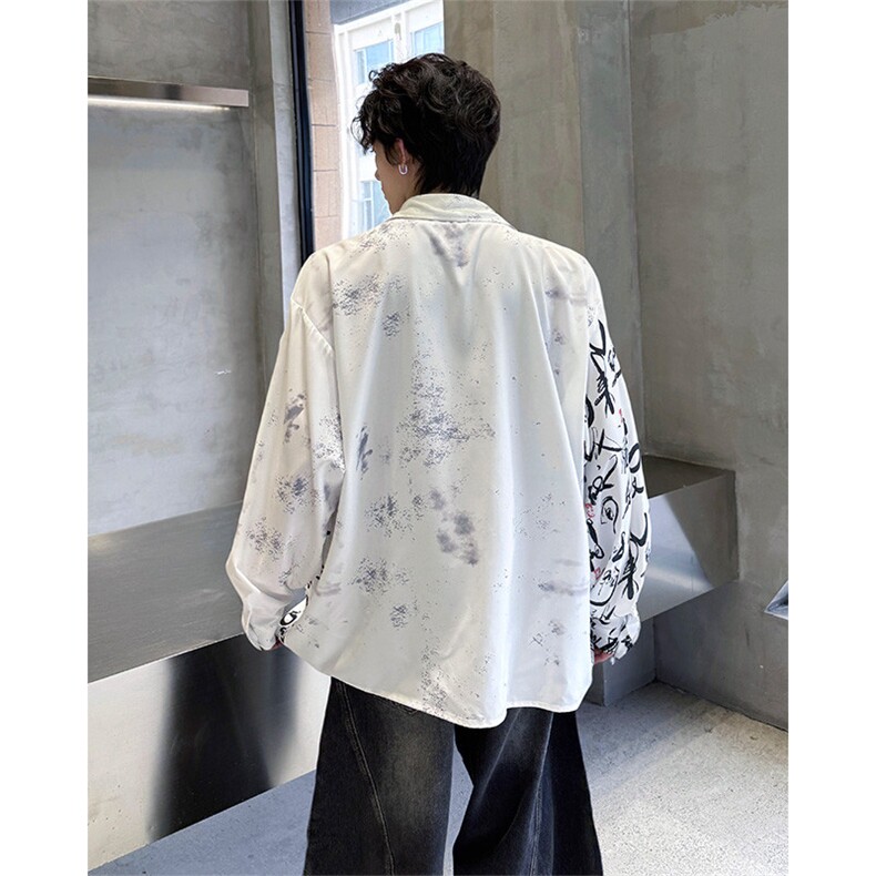 CS1152-特批38控68秋季新款新中式撞色拼接长袖冰丝衬衫大码男,男装衬衫,电商A059