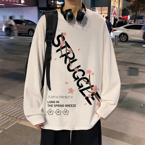 CX22-P25大码长袖t恤男春季新款打底衫男港风圆领卫衣男图片