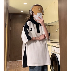 中性港风2026夏季新款字母绣花Polo衫短袖T恤男女宽松潮D253P48，男装T恤，电商A335-1（原A458）