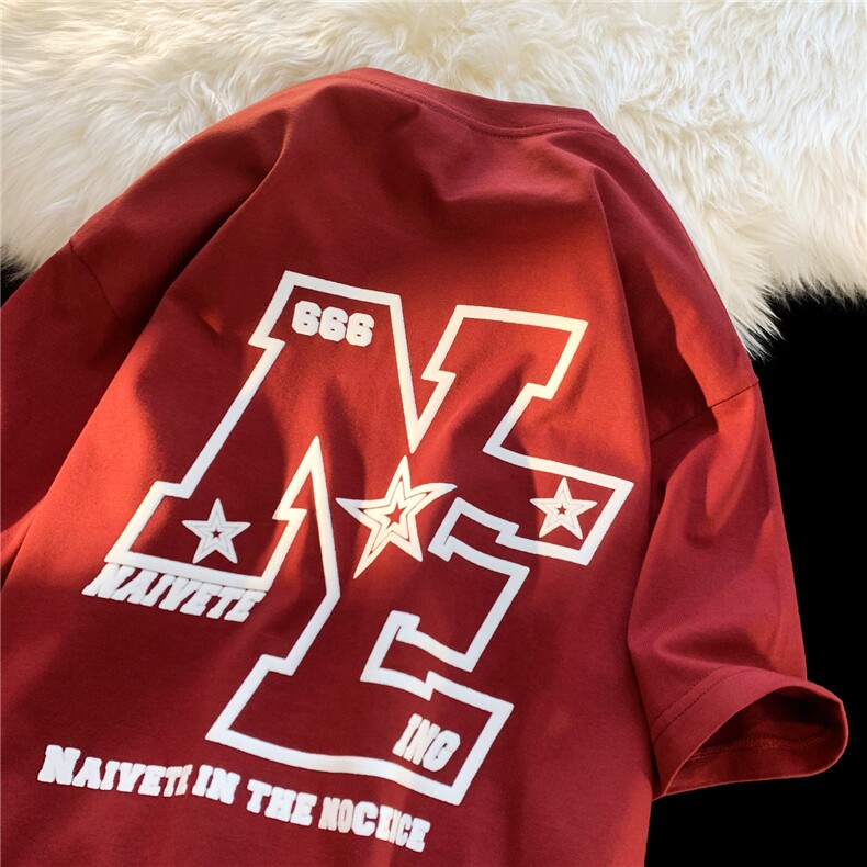 重磅国潮t恤短袖男款夏季潮牌oversize五分体恤大码宽松情侣半袖，男装T恤，电商A158