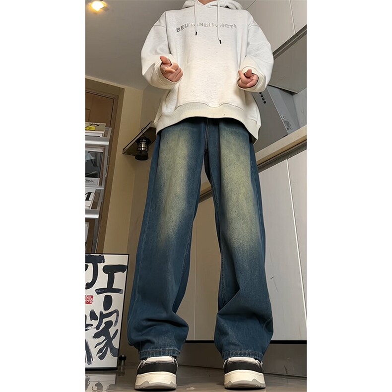 dirty fit裤子水洗蓝阔腿直筒牛仔裤垂感高级感XZ310A-4-NZ10图片