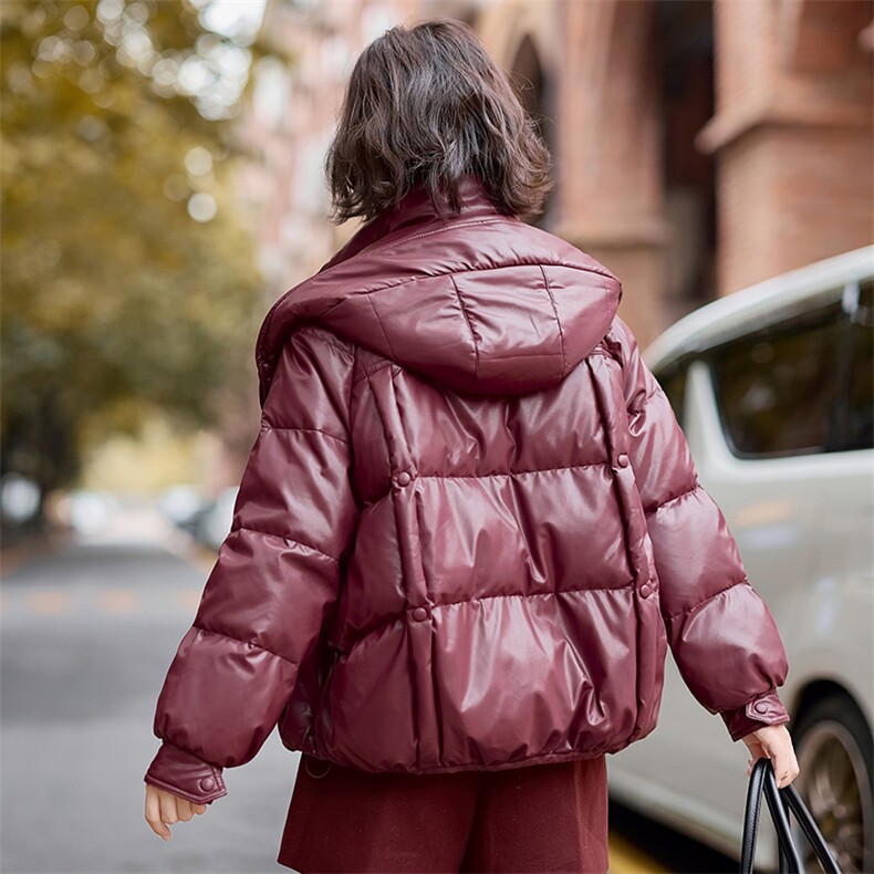 【冬季女装新款】时尚休闲白鸭绒PU皮羽绒服P285-K385,女装羽绒服,简古