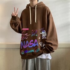 纯棉连帽卫衣男大码运动帽衫宽松薄WY2186-P35加绒款-P40NASA，男装卫衣，电商A040
