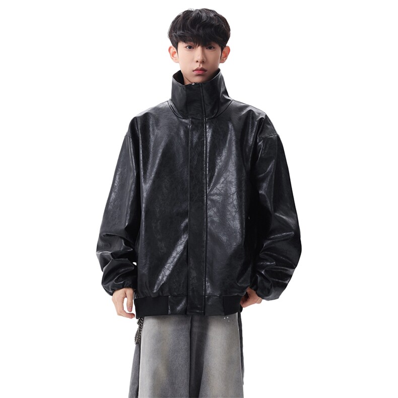 男士黑色亮面皮衣外套春季宽松百搭机车风上衣潮XZ309JK8630P80，男装皮衣，星座309（原A406）
