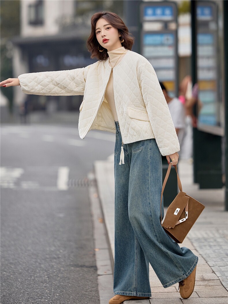 轻奢金丝绒菱格宽松休闲夹棉棉服女2025冬季独特短款保暖棉衣外套,女装棉衣/棉服,梦懿尔