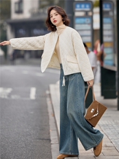 轻奢金丝绒菱格宽松休闲夹棉棉服女2025冬季独特短款保暖棉衣外套，女装棉衣/棉服，梦懿尔