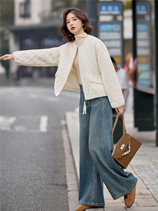 轻奢金丝绒菱格宽松休闲夹棉棉服女2025冬季独特短款保暖棉衣外套图片