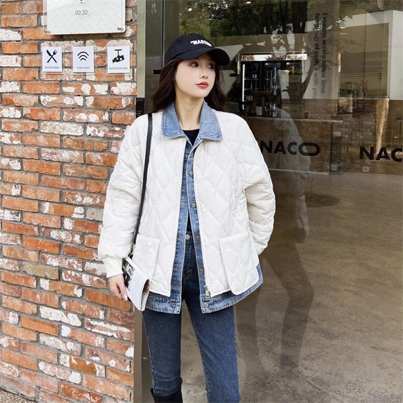 现货，冬季牛仔拼接羽绒服，女装羽绒服，淳沐