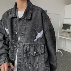 现货~男士夹克宽松仙鹤刺绣花牛仔外套茄克衫XZ815-JK119P70，男装工装外套，星座716A-1（原星座815）