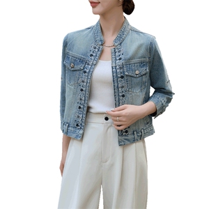 欧洲站设计感重工钉珠牛仔外套女2024春季新款新中式时尚百搭上衣图片