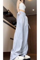 供视频夏季冰丝速干山本裤宽松直筒刺绣休闲拖地裤A460特P35控58，男装休闲裤，电商A309