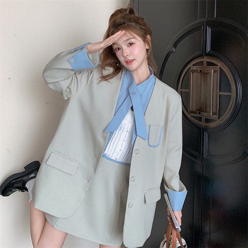 新品现货撞色西装外套+短裙890-P195-K278,女装套装/套裙,2C317