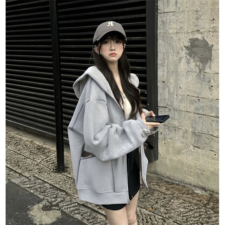 抖音得物高品质秋冬美式高街重磅结构辑明线纹理连帽卫衣外套W111,男装卫衣,电商A486
