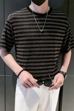 2025新款夏季短袖T恤男潮牌条纹格子圆领上衣体恤A313-1-6887-P40，男装T恤，电商A313-1