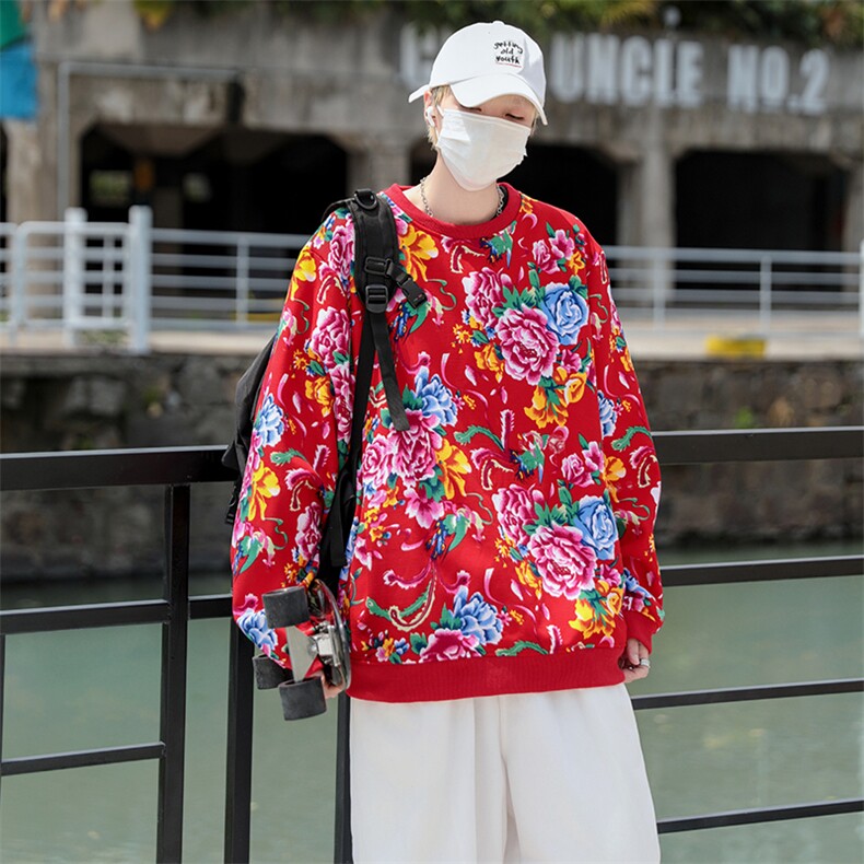 B203圆领大花卫衣大码男女新中式汉服团队表演出饭店火锅店情侣潮，男装民族服装，星座115A(原星座507）