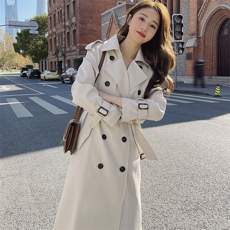米白色高级感风衣外套女款2025新款韩版宽松休闲中长款外套女春，女装风衣，姿衣轩