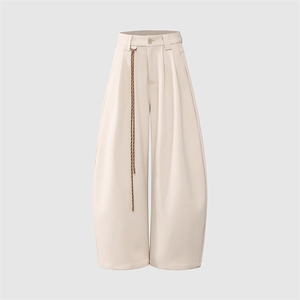 杏色休闲裤女2026新款春季直筒阔腿高腰垂感弯刀西装裤YD9084-P75图片