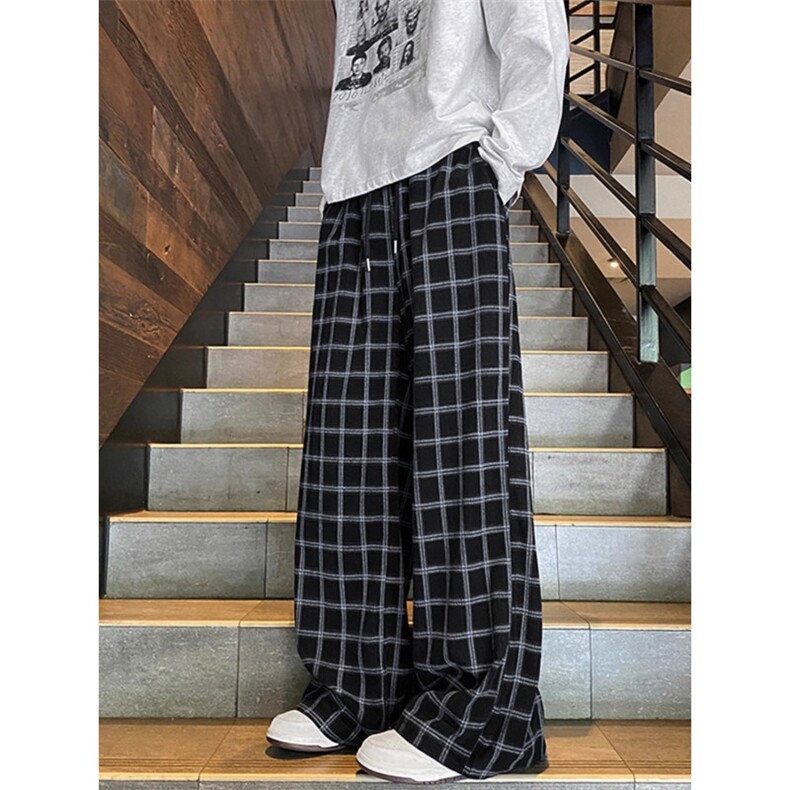 1506/QX090/P31格子裤子男码潮流宽松韩版百搭阔腿休闲裤运动ins,男装休闲裤,星座1506
