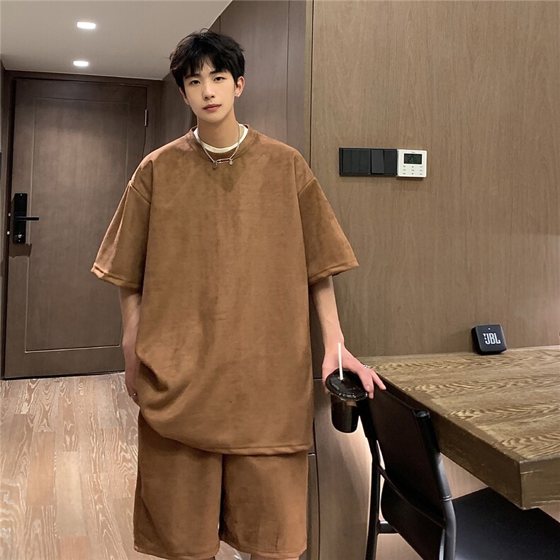 1港风模麂皮绒大码M-5XL短TDT8766P23DK8767P32套装TZ8757P55，男装休闲套装，星座226-2