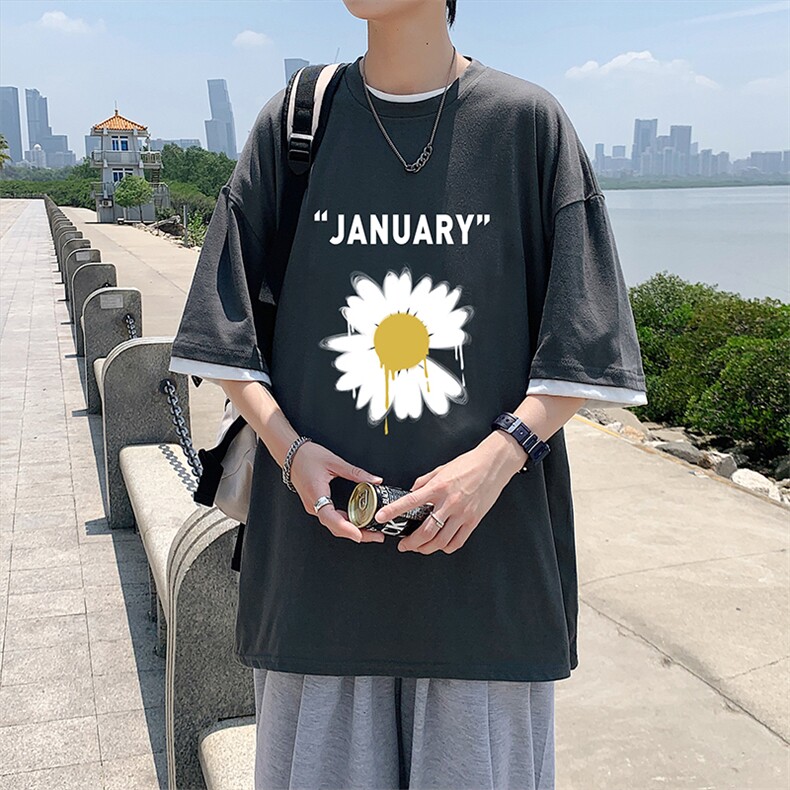 JT55073-P25假两件短袖t恤男大码胖子半袖体恤半截袖港风,男装T恤,电商A040