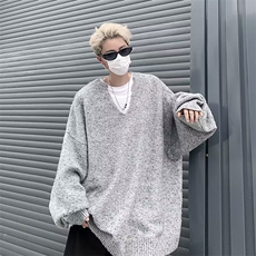 YC9686-P60慵懒风V领特宽松秋季松弛感cleanfit情侣装针织衫外套，男装针织衫/毛衣，电商C233