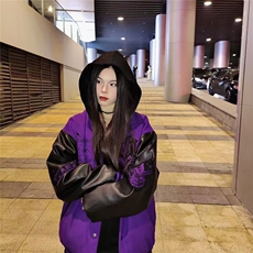 网红同款美式字母刺绣拼色棒球服外套男女宽松秋季新款高街夹克，男装夹克，星座506A