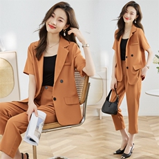 时尚西装套装女2025年夏季新款显瘦气质绿色西服两件套潮，女装套装/套裙，采品优优